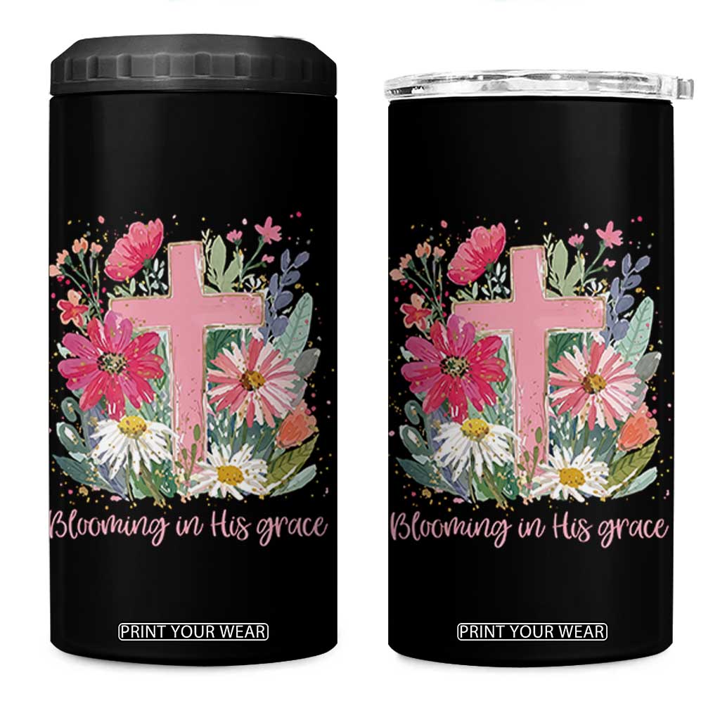 Blooming in His Grace 4 in 1 Can Cooler Tumbler Boho Wildflower Christian Faith Bible Verse TS14 One Size: 16 oz Black Print Your Wear