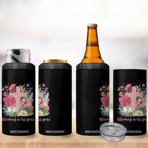 Blooming in His Grace 4 in 1 Can Cooler Tumbler Boho Wildflower Christian Faith Bible Verse TS14 Print Your Wear
