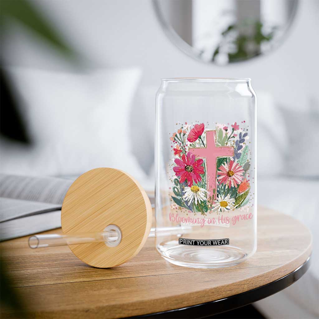 Blooming in His Grace Glass Can Boho Wildflower Christian Faith Bible Verse TS14 Print Your Wear