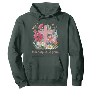 Blooming in His Grace Hoodie Boho Wildflower Christian Faith Bible Verse TS14 Dark Forest Green Print Your Wear