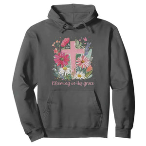 Blooming in His Grace Hoodie Boho Wildflower Christian Faith Bible Verse TS14 Dark Heather Print Your Wear