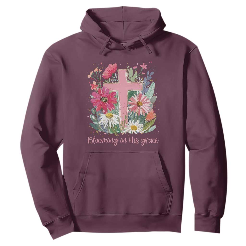 Blooming in His Grace Hoodie Boho Wildflower Christian Faith Bible Verse TS14 Maroon Print Your Wear