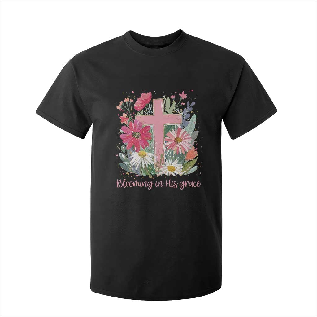 Blooming in His Grace T Shirt For Kid Boho Wildflower Christian Faith Bible Verse TS14 Black Print Your Wear
