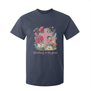 Blooming in His Grace T Shirt For Kid Boho Wildflower Christian Faith Bible Verse TS14 Navy Print Your Wear