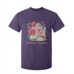 Blooming in His Grace T Shirt For Kid Boho Wildflower Christian Faith Bible Verse TS14 Purple Print Your Wear