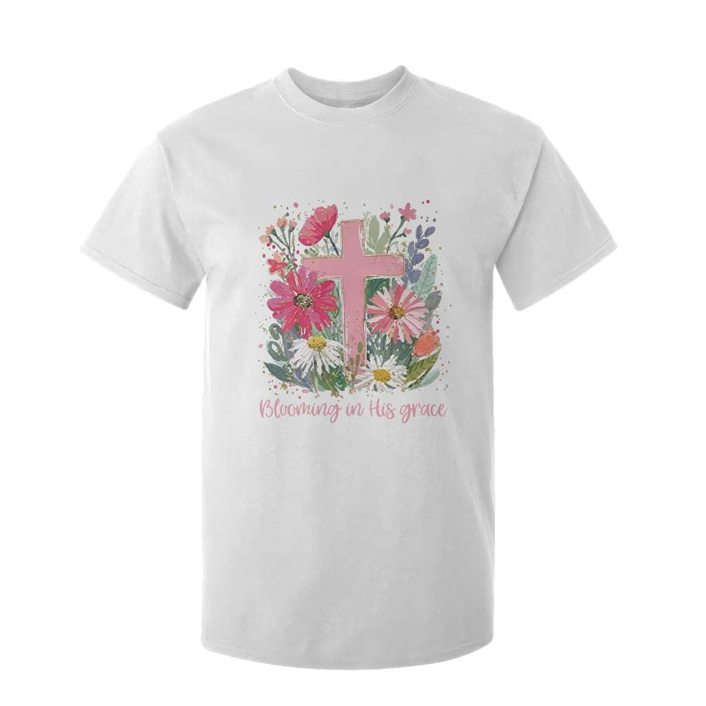 Blooming in His Grace T Shirt For Kid Boho Wildflower Christian Faith Bible Verse TS14 White Print Your Wear