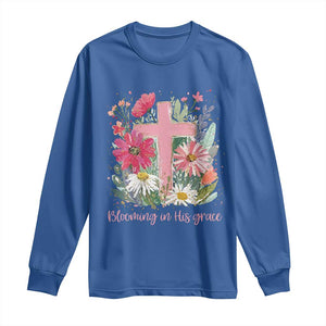 Blooming in His Grace Long Sleeve Shirt Boho Wildflower Christian Faith Bible Verse TS14 Royal Blue Print Your Wear