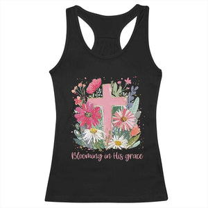 Blooming in His Grace Racerback Tank Top Boho Wildflower Christian Faith Bible Verse TS14 Black Print Your Wear