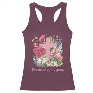 Blooming in His Grace Racerback Tank Top Boho Wildflower Christian Faith Bible Verse TS14 Maroon Print Your Wear