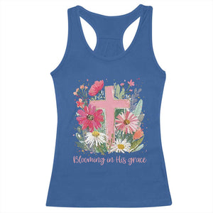Blooming in His Grace Racerback Tank Top Boho Wildflower Christian Faith Bible Verse TS14 Royal Blue Print Your Wear