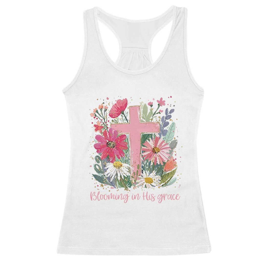 Blooming in His Grace Racerback Tank Top Boho Wildflower Christian Faith Bible Verse TS14 White Print Your Wear