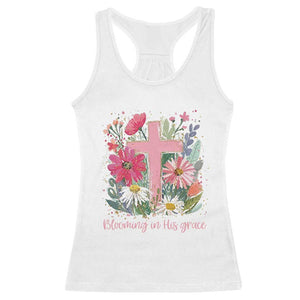 Blooming in His Grace Racerback Tank Top Boho Wildflower Christian Faith Bible Verse TS14 White Print Your Wear