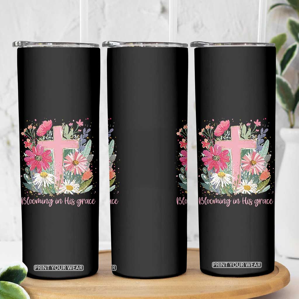 Blooming in His Grace Skinny Tumbler Boho Wildflower Christian Faith Bible Verse TS14 Print Your Wear