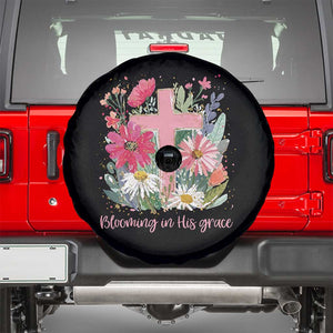 Blooming in His Grace Spare Tire Cover Boho Wildflower Christian Faith Bible Verse TS14 Black Print Your Wear