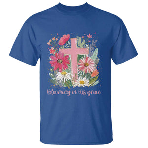Blooming in His Grace T Shirt Boho Wildflower Christian Faith Bible Verse TS14 Royal Blue Print Your Wear