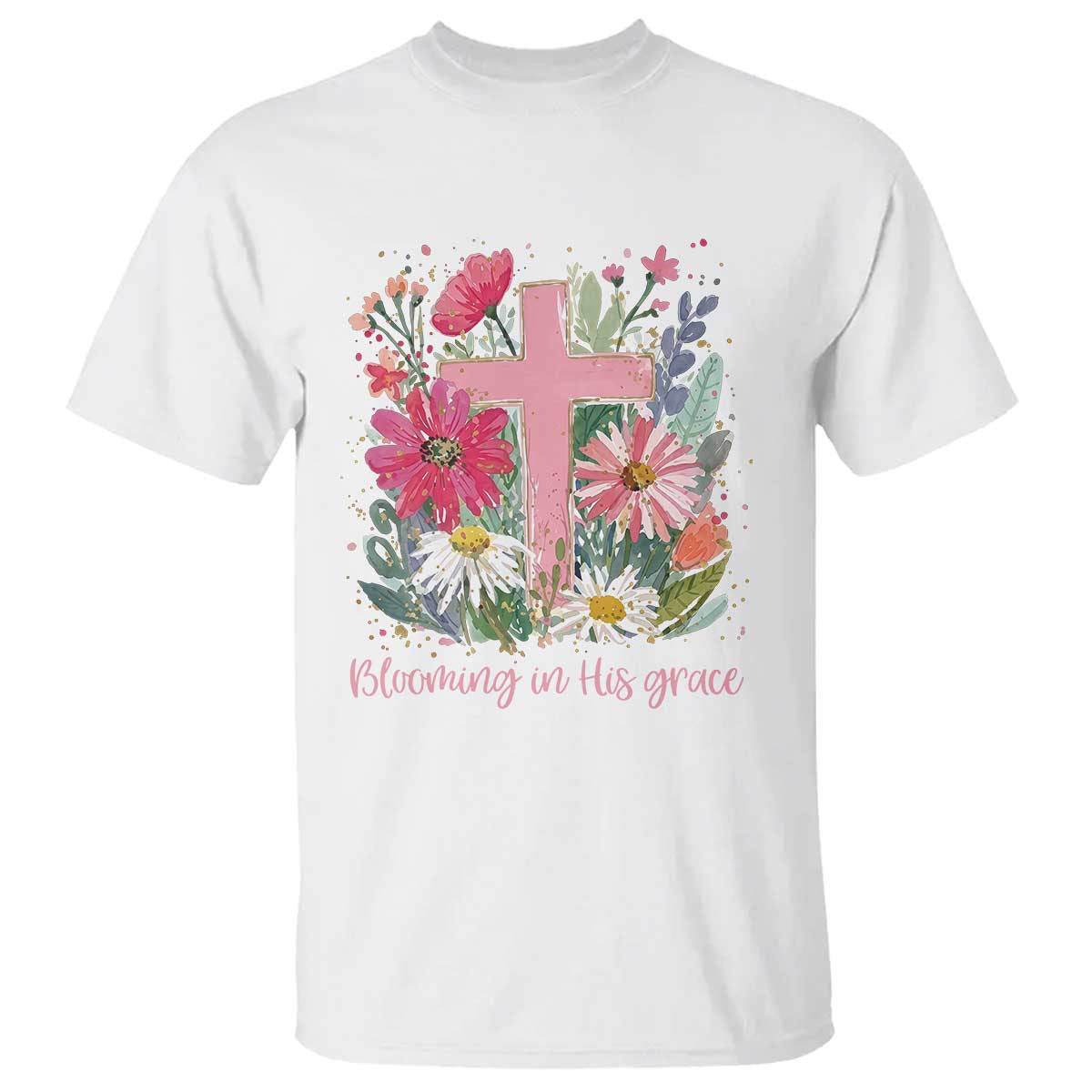 Blooming in His Grace T Shirt Boho Wildflower Christian Faith Bible Verse TS14 White Print Your Wear