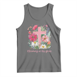 Blooming in His Grace Tank Top Boho Wildflower Christian Faith Bible Verse TS14 Black Heather Print Your Wear