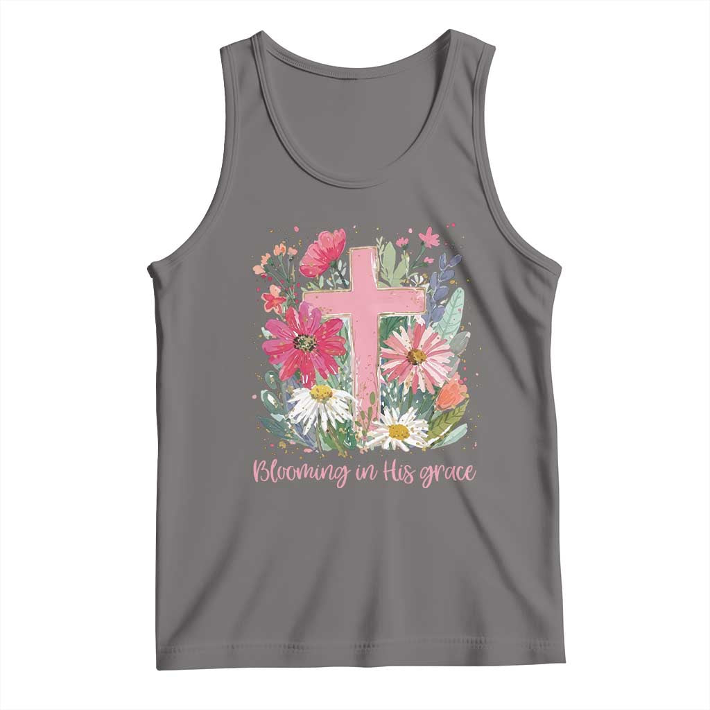 Blooming in His Grace Tank Top Boho Wildflower Christian Faith Bible Verse TS14 Deep Heather Print Your Wear