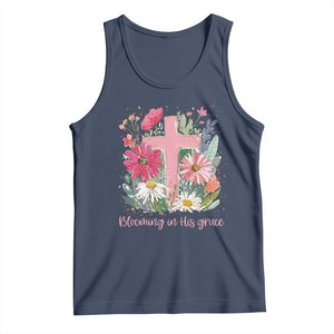Blooming in His Grace Tank Top Boho Wildflower Christian Faith Bible Verse TS14 Navy Print Your Wear