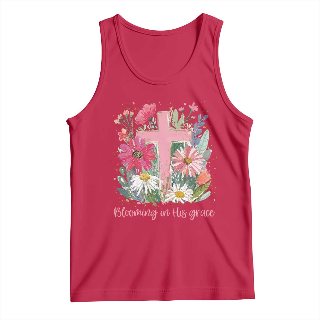 Blooming in His Grace Tank Top Boho Wildflower Christian Faith Bible Verse TS14 Red Print Your Wear