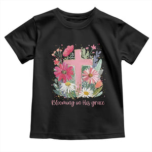 Blooming in His Grace Toddler T Shirt Boho Wildflower Christian Faith Bible Verse TS14 Black Print Your Wear