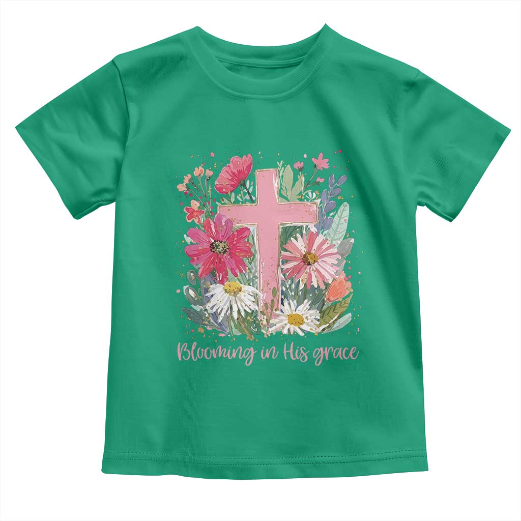 Blooming in His Grace Toddler T Shirt Boho Wildflower Christian Faith Bible Verse TS14 Irish Green Print Your Wear