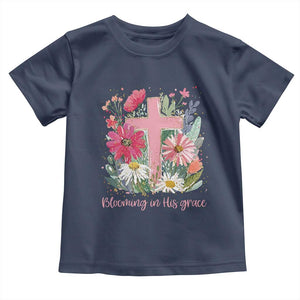 Blooming in His Grace Toddler T Shirt Boho Wildflower Christian Faith Bible Verse TS14 Navy Print Your Wear