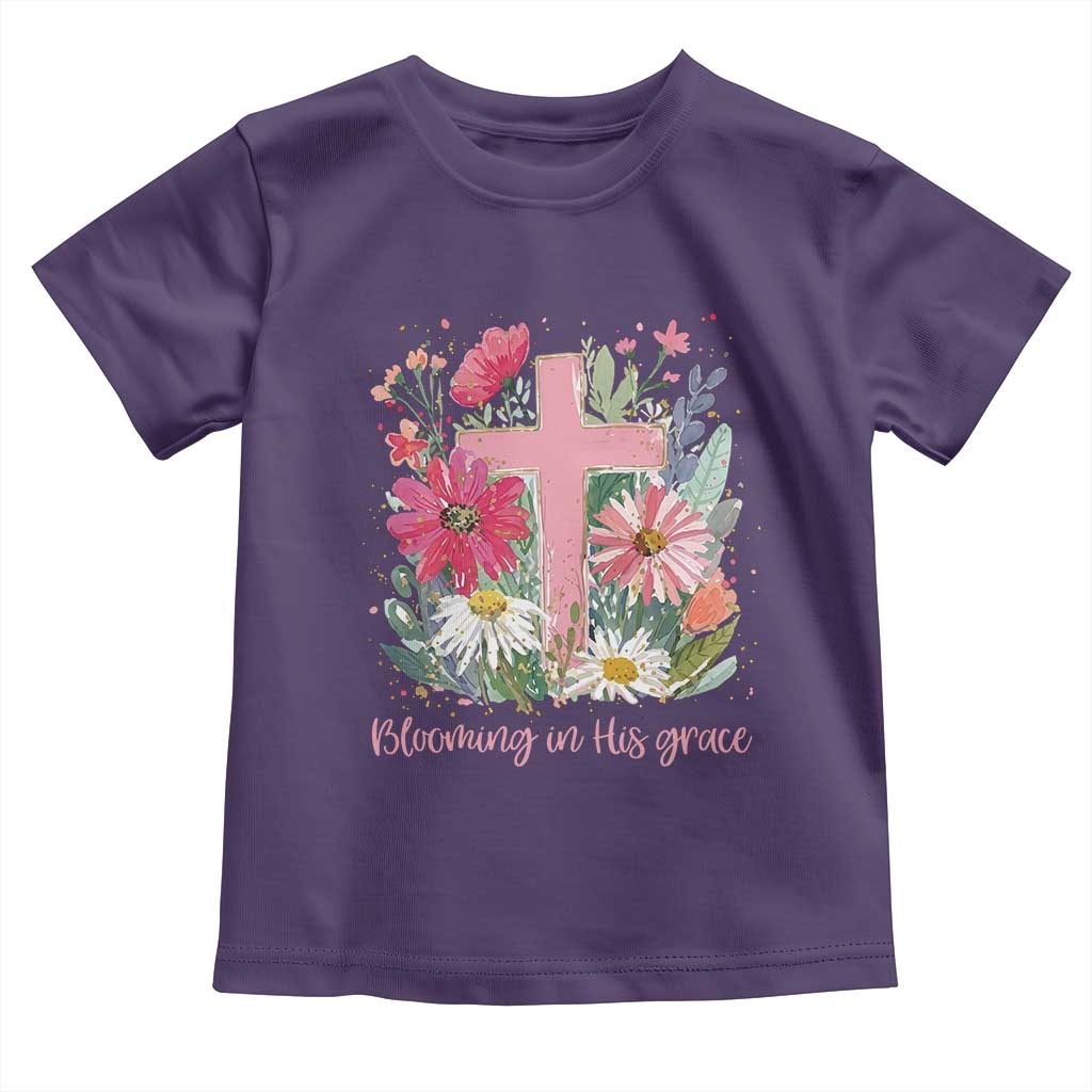 Blooming in His Grace Toddler T Shirt Boho Wildflower Christian Faith Bible Verse TS14 Purple Print Your Wear