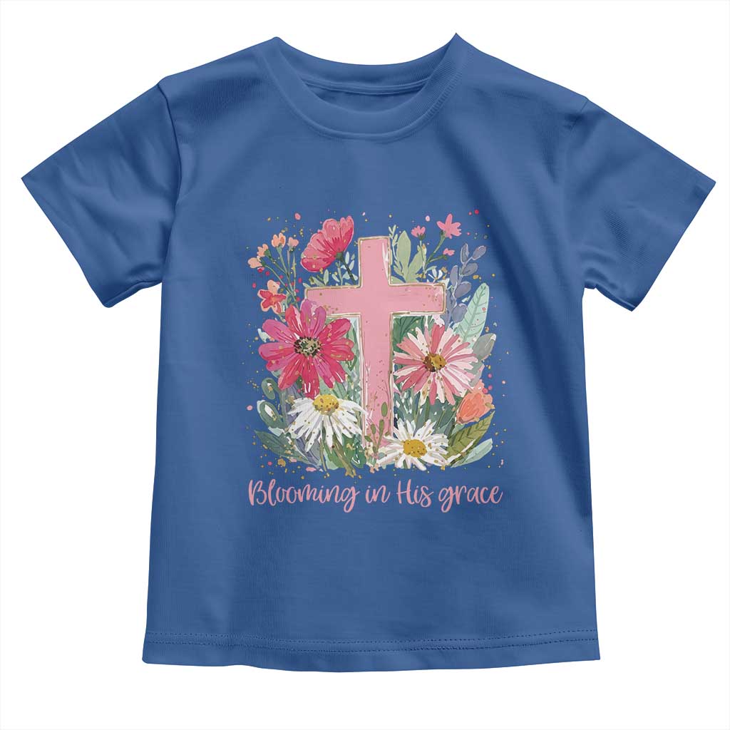 Blooming in His Grace Toddler T Shirt Boho Wildflower Christian Faith Bible Verse TS14 Royal Blue Print Your Wear