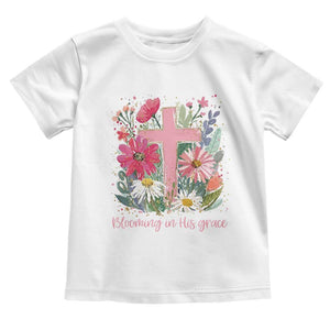 Blooming in His Grace Toddler T Shirt Boho Wildflower Christian Faith Bible Verse TS14 White Print Your Wear