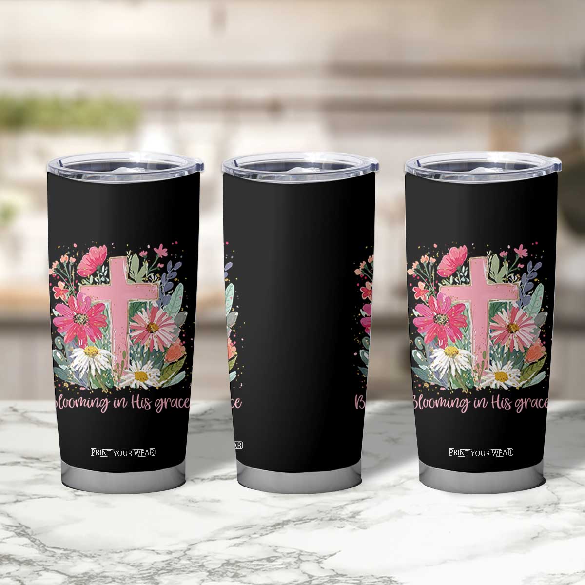 Blooming in His Grace Tumbler Cup Boho Wildflower Christian Faith Bible Verse TS14 Print Your Wear