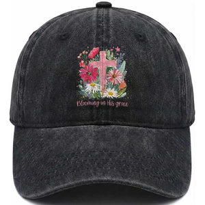 Blooming in His Grace Washed Cotton Baseball Cap Boho Wildflower Christian Faith Bible Verse TS14 Print Your Wear