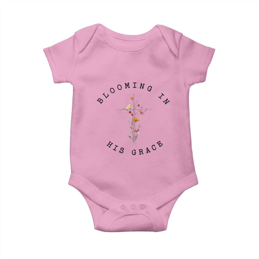 Blooming in His Grace Baby Onesie Boho Wildflower Christian Faith TS14 Light Pink Print Your Wear
