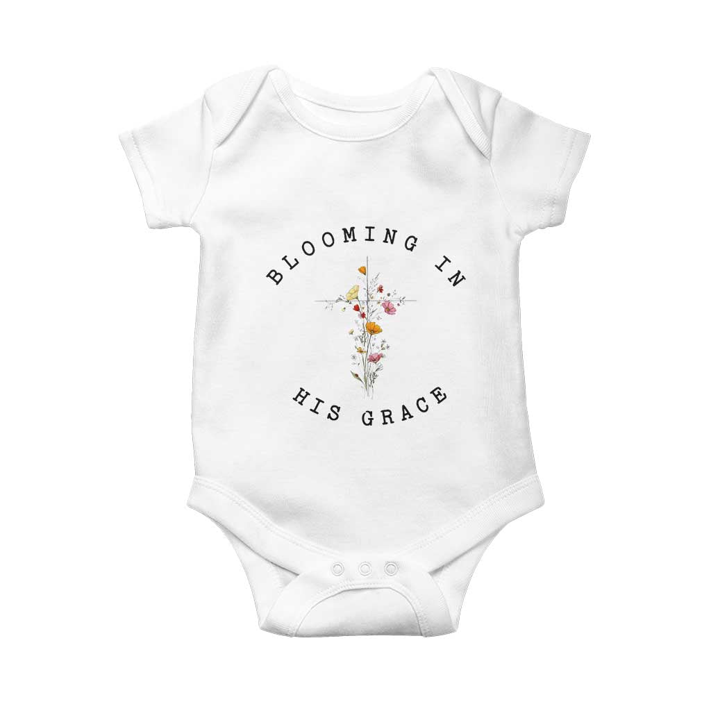Blooming in His Grace Baby Onesie Boho Wildflower Christian Faith TS14 White Print Your Wear