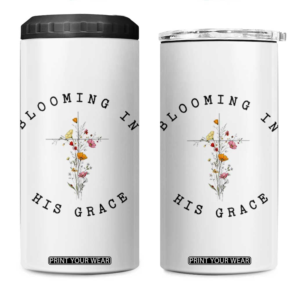 Blooming in His Grace 4 in 1 Can Cooler Tumbler Boho Wildflower Christian Faith TS14 One Size: 16 oz White Print Your Wear