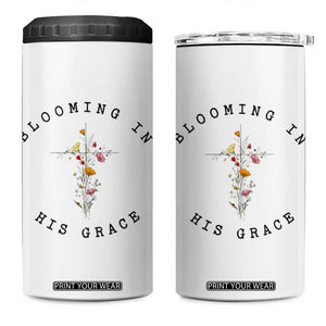 Blooming in His Grace 4 in 1 Can Cooler Tumbler Boho Wildflower Christian Faith TS14 One Size: 16 oz White Print Your Wear