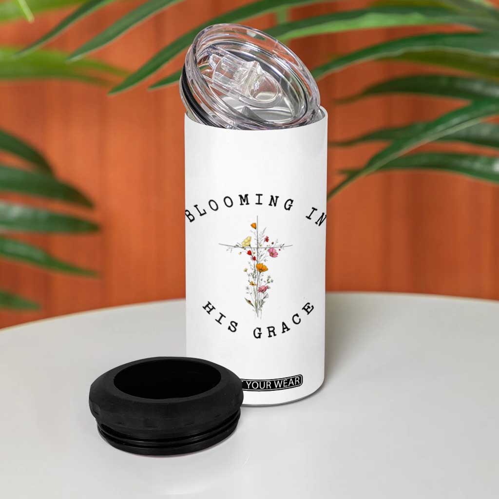 Blooming in His Grace 4 in 1 Can Cooler Tumbler Boho Wildflower Christian Faith TS14 Print Your Wear
