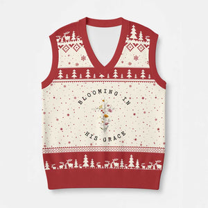 Blooming in His Grace V-Neck Knit Sweater Vest Boho Wildflower Christian Faith TS14 Beige Red Print Your Wear