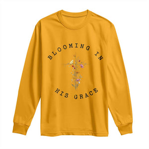Blooming in His Grace Long Sleeve Shirt Boho Wildflower Christian Faith TS14 Gold Print Your Wear