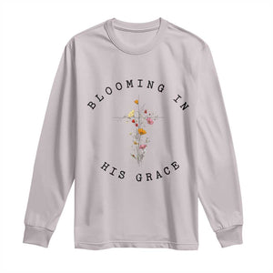 Blooming in His Grace Long Sleeve Shirt Boho Wildflower Christian Faith TS14 Ice Gray Print Your Wear