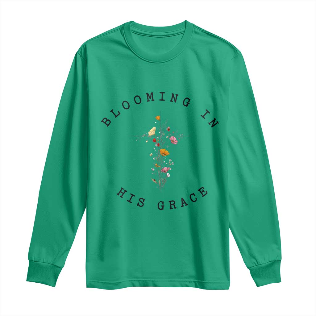 Blooming in His Grace Long Sleeve Shirt Boho Wildflower Christian Faith TS14 Irish Green Print Your Wear