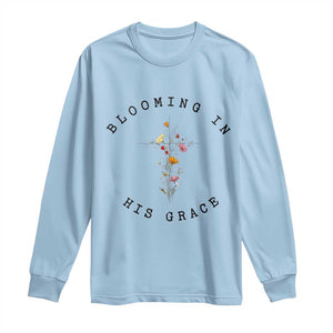 Blooming in His Grace Long Sleeve Shirt Boho Wildflower Christian Faith TS14 Light Blue Print Your Wear