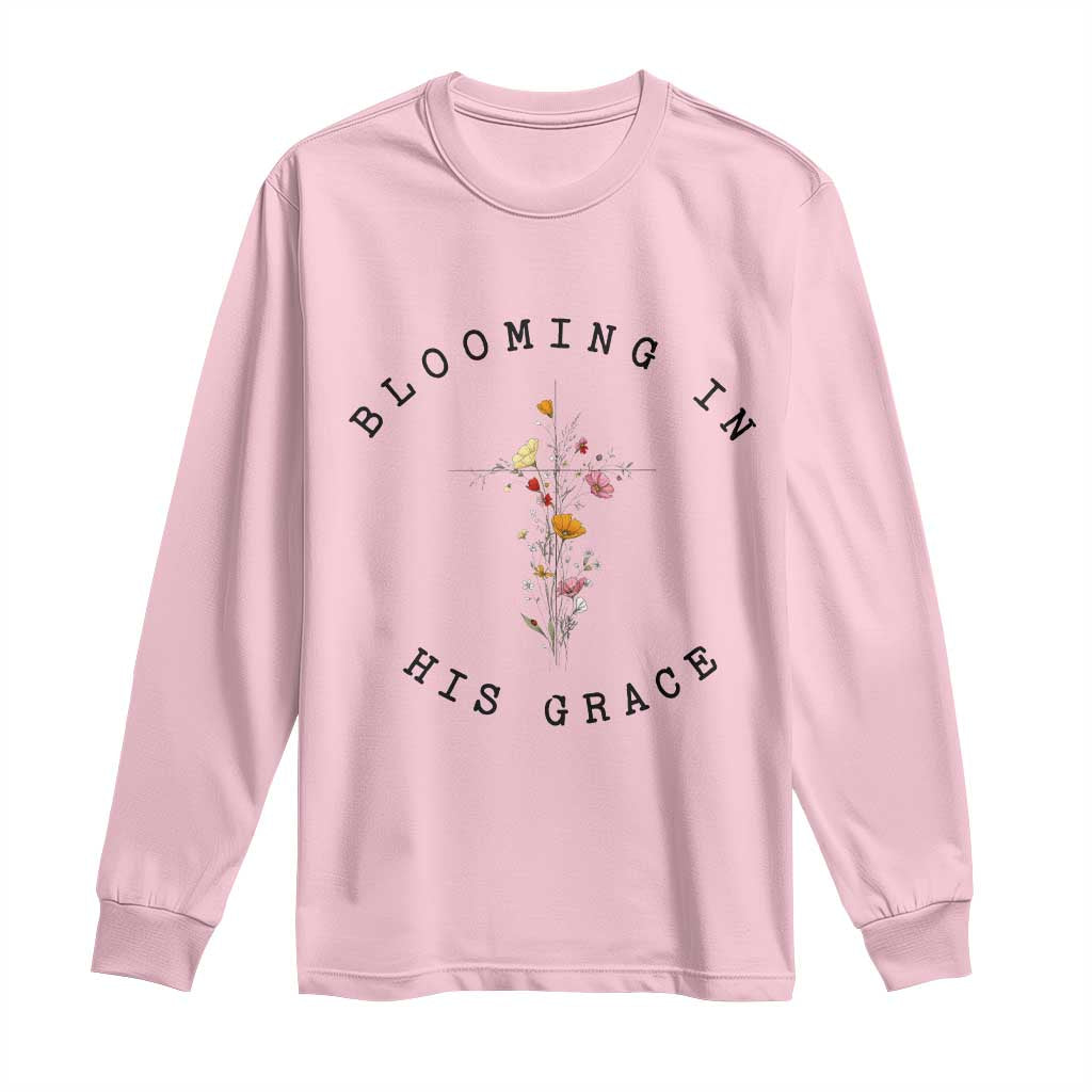 Blooming in His Grace Long Sleeve Shirt Boho Wildflower Christian Faith TS14 Light Pink Print Your Wear