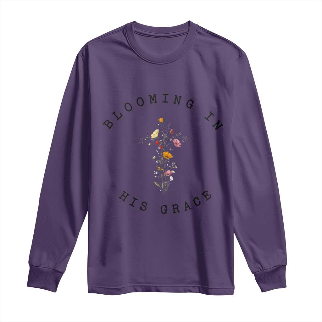 Blooming in His Grace Long Sleeve Shirt Boho Wildflower Christian Faith TS14 Purple Print Your Wear