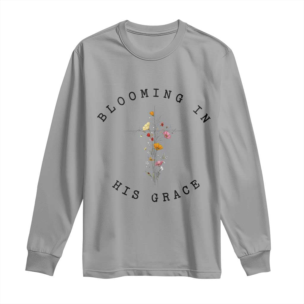 Blooming in His Grace Long Sleeve Shirt Boho Wildflower Christian Faith TS14 Sport Gray Print Your Wear