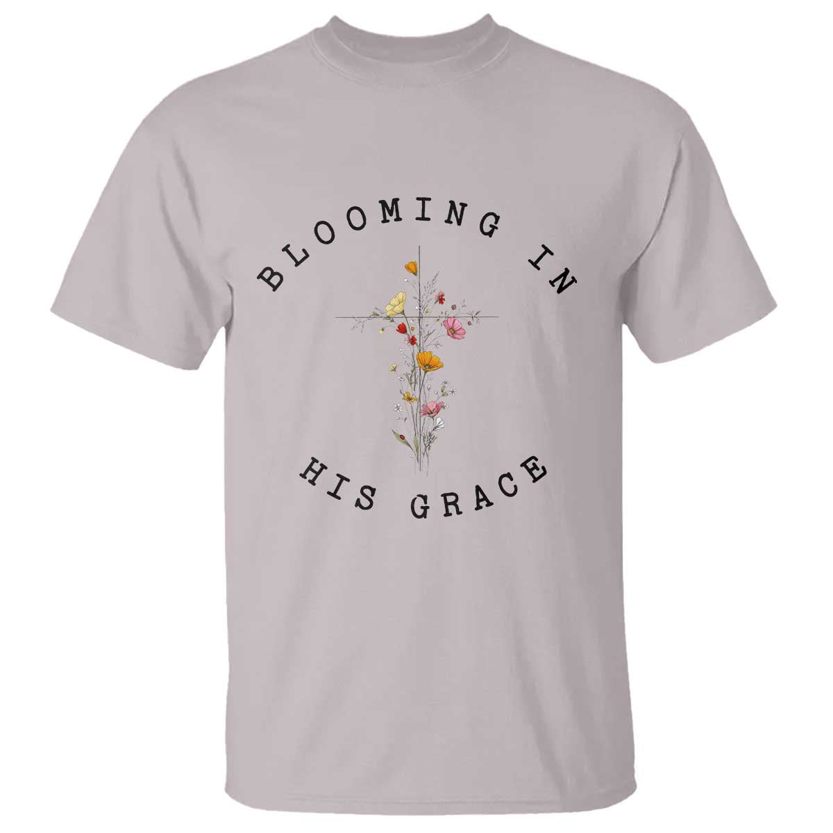 Blooming in His Grace T Shirt Boho Wildflower Christian Faith TS14 Ice Gray Print Your Wear