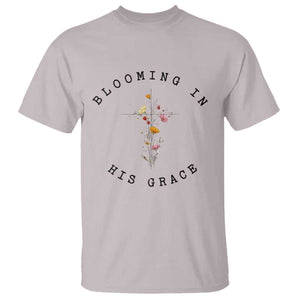 Blooming in His Grace T Shirt Boho Wildflower Christian Faith TS14 Ice Gray Print Your Wear