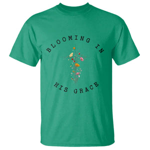 Blooming in His Grace T Shirt Boho Wildflower Christian Faith TS14 Irish Green Print Your Wear