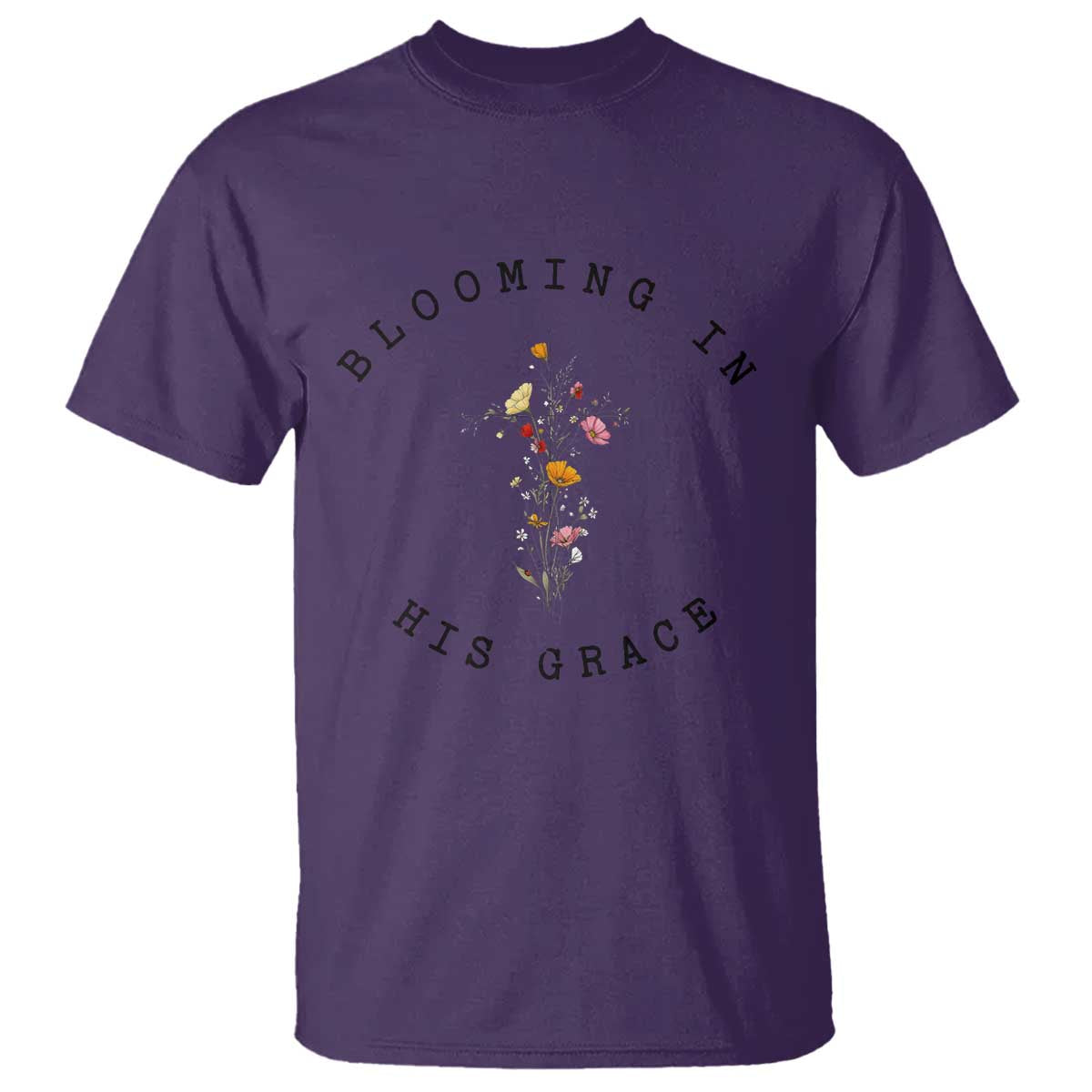 Blooming in His Grace T Shirt Boho Wildflower Christian Faith TS14 Purple Print Your Wear