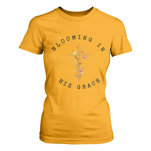 Blooming in His Grace T Shirt For Women Boho Wildflower Christian Faith TS14 Gold Print Your Wear